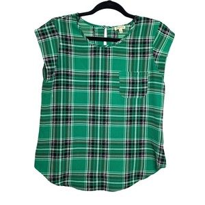 LILY WHITE green plaid sleeveless blouse top size small